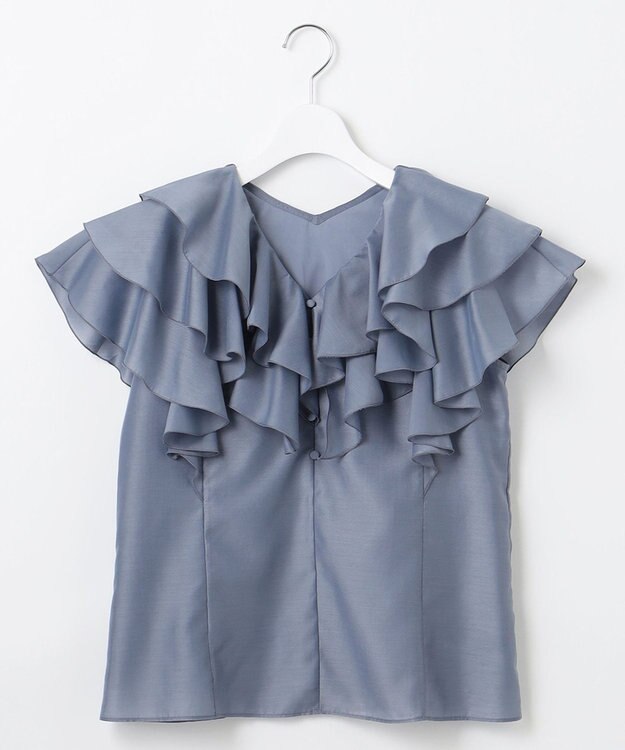 Feroux 【洗える】エアリーフリル ブラウス ブルー系