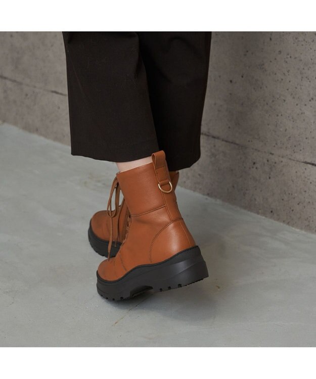 MODE ET JACOMO <carino>厚底レースアップブーツ キャメル
