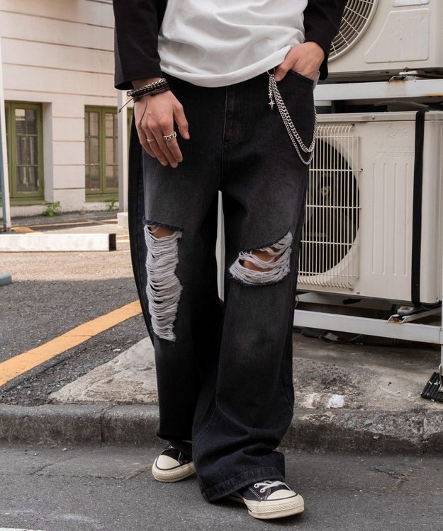 WEGO スーパーバギーダメージデニムパンツ 柄2