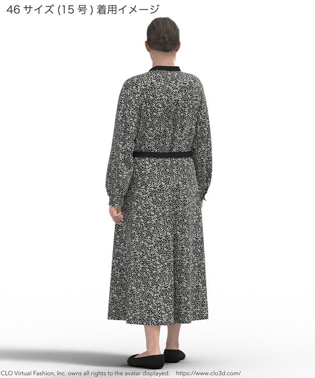 23区 L 【吸水速乾/UVケア/防シワ性】シャドージオメトリックプリント ワンピース ネイビー系