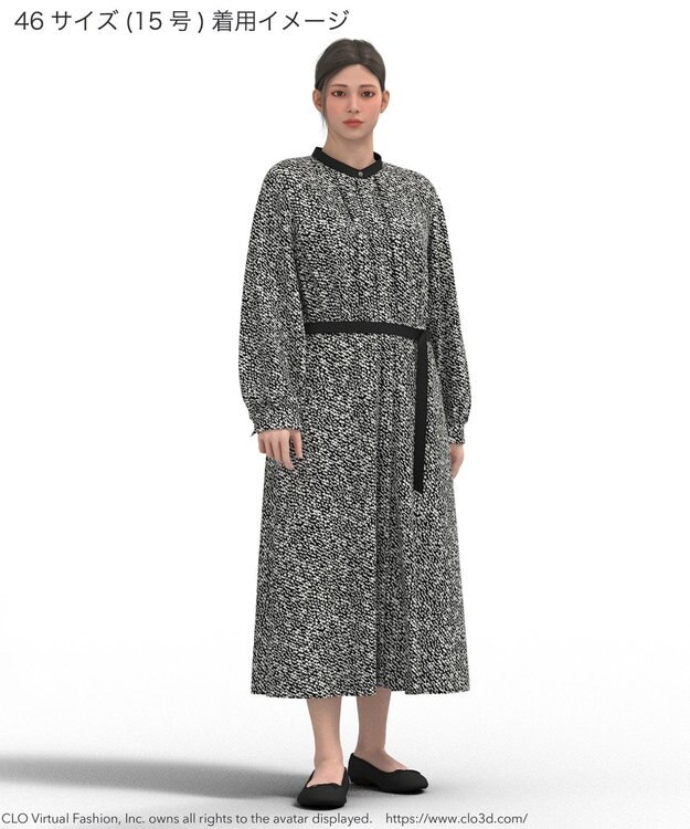 23区 L 【吸水速乾/UVケア/防シワ性】シャドージオメトリックプリント ワンピース ネイビー系