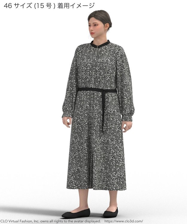 23区 L 【吸水速乾/UVケア/防シワ性】シャドージオメトリックプリント ワンピース ネイビー系