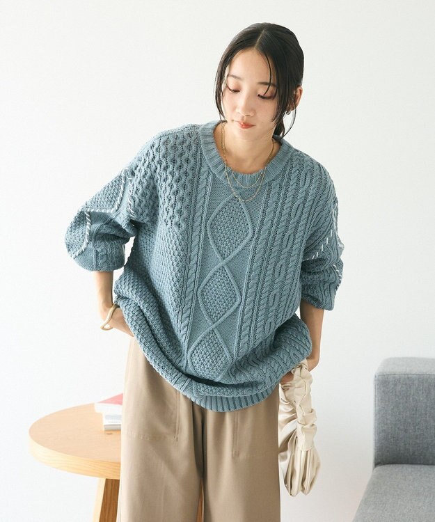 CRAFT STANDARD BOUTIQUE ハンドステッチケーブルニットチュニック Sax