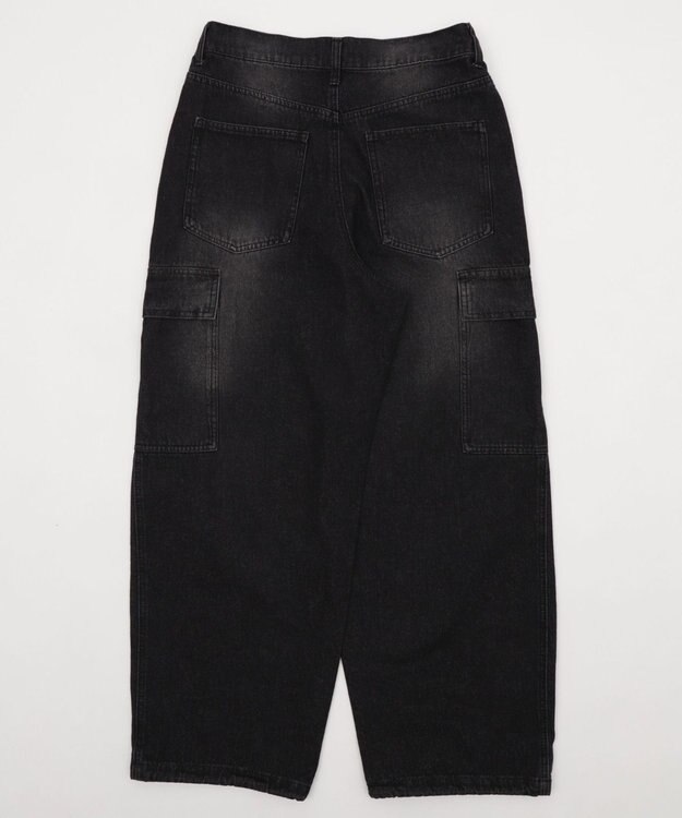 WEGO 【SMLサイズ展開/ウエスト紐】イージー3Dバレルレッグデニムカーゴパンツ デニムブラックソノタ