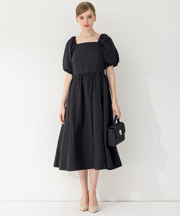 23区 【APPLAUDIR】スクエアネックタフタ ドレス ブラック系