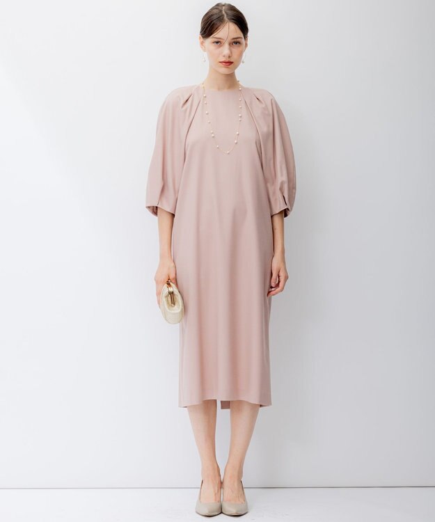 23区 L 【APPLAUDIR】ノーブルストレッチ ボリュームスリーブドレス ピンク系