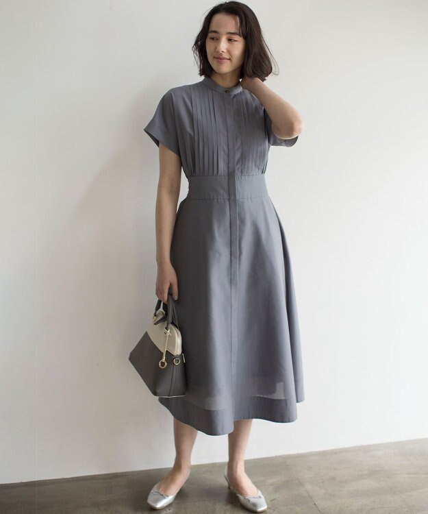 組曲 S 【洗える・ドライタッチ】シアーボイルフロントタック ワンピース グレー系