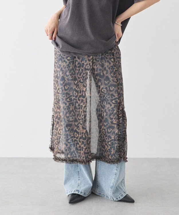 earth music&ecology レイヤードスカート(Long) Leopard
