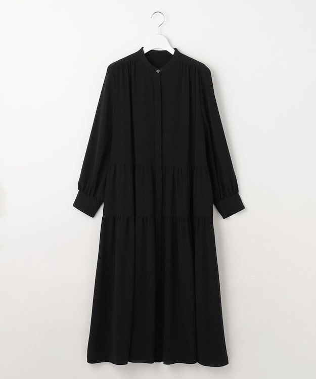自由区 L シルキータッチティアード ドレス ブラック