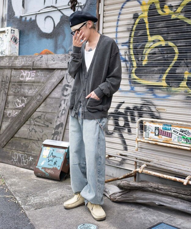 WEGO チェーン付きバルーンデニムパンツ デニム淡加工色