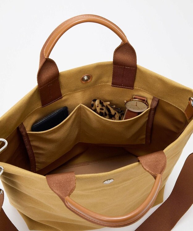 TOPKAPI 【Breath TOPKAPI】シティ プリント キャンバス スクエアトートバッグ / ショルダー付き ブラウン