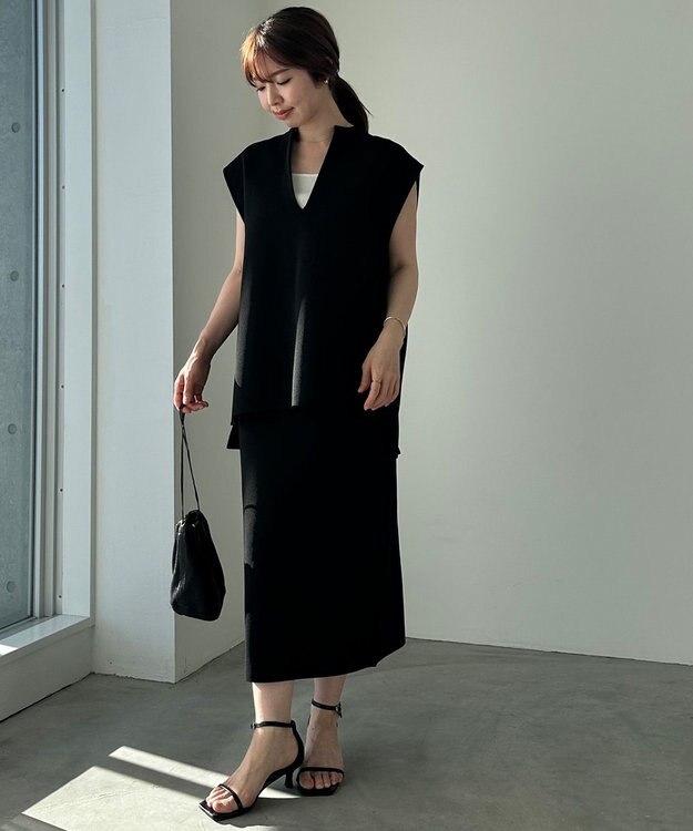 UNFILO ミラノリブニットスカート ブラック