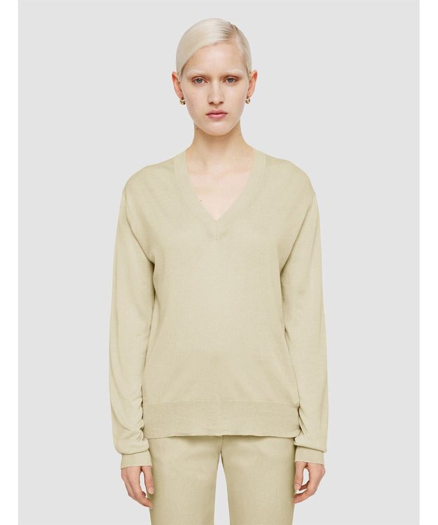 JOSEPH 【洗える】スーパーファインコットンシルク　Vネックニット Quail