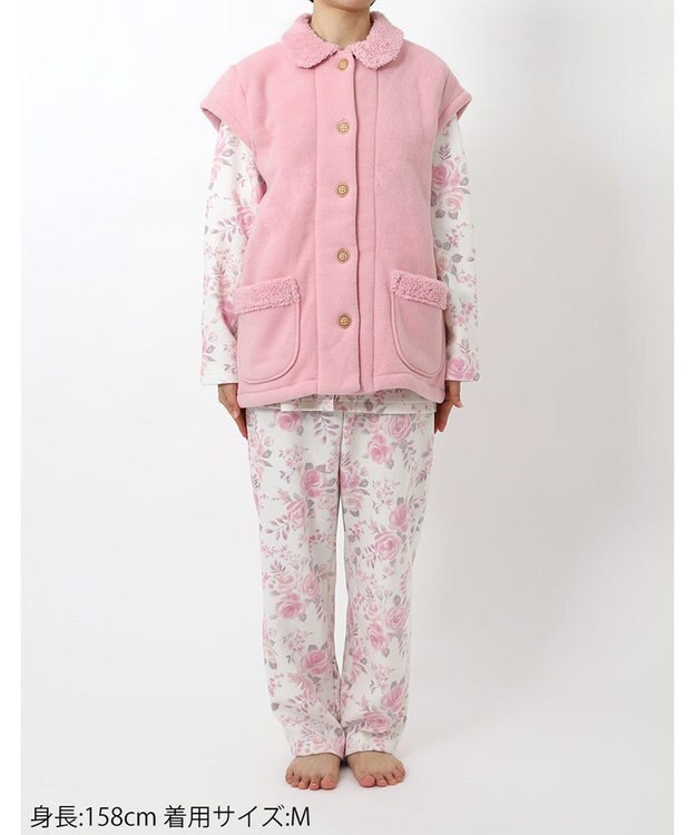 Wing ベスト 3分袖 ショート丈(腰付近) フリース素材 ボア使用(裏側) 保温性 あたたかい 前開きタイプ レディース EX2070 ウイング／ワコール ピンク