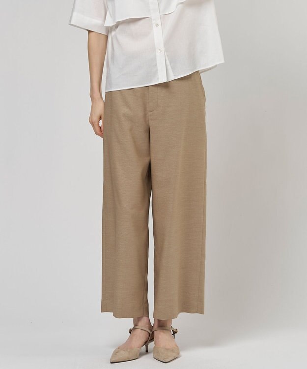 J.PRESS LADIES L FLAXASAオックス ワイド ストレート パンツ キャメル系
