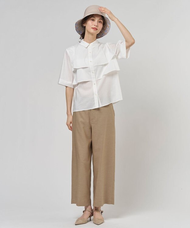 J.PRESS LADIES L FLAXASAオックス ワイド ストレート パンツ キャメル系
