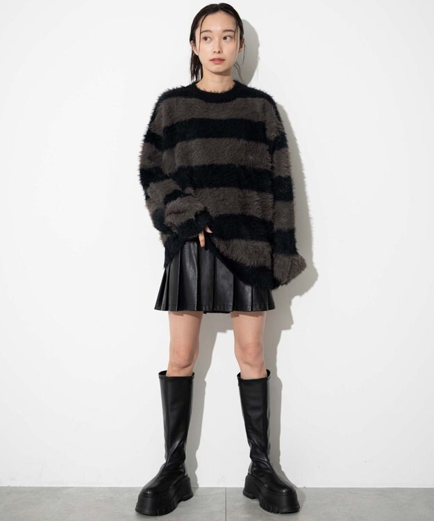 WEGO 【ユニセックスITEM着用】フェザーボーダープルオーバー ブラックボーダー