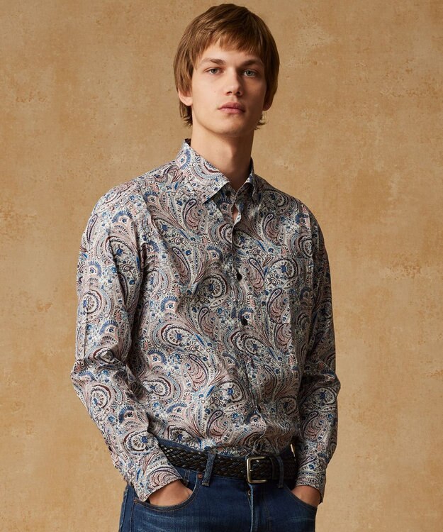 JOSEPH ABBOUD リバティプリント シャツ ワイン系5