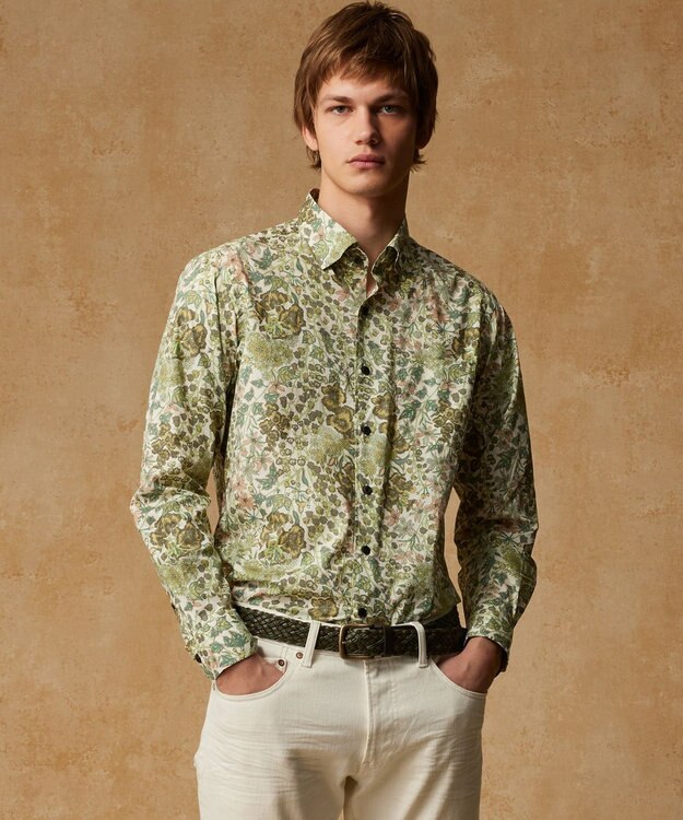 JOSEPH ABBOUD リバティプリント シャツ ライトグリーン系5