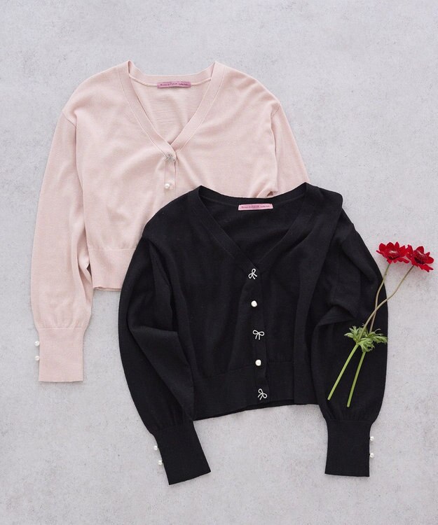 Maison de FLEUR ビジューリボンカーディガン Black