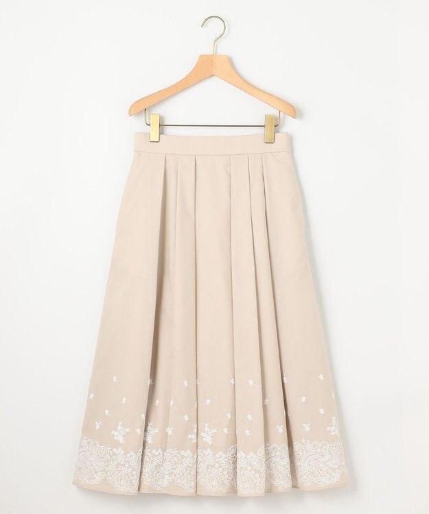 組曲 レースパネルプリント タックフレアスカート クリームベージュ系