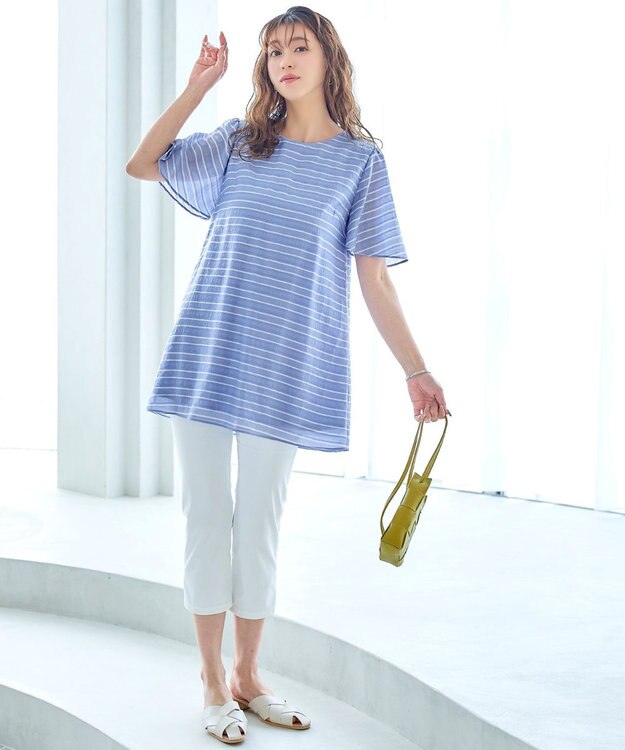 Tiaclasse 【洗える】ランダムボーダーチュニックブラウス ブルー