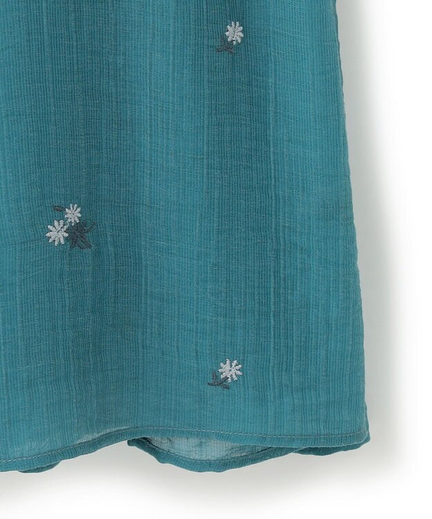 23区 【先行予約/WEB&一部店舗限定】シアーワッシャー 刺繍 ワンピース ターコイズ×グレーフラワー系