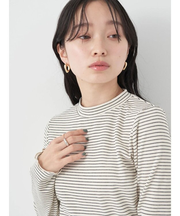 earth music&ecology マイクロボーダーリブプルオーバー Off White