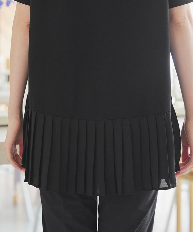 Tiaclasse 【洗える】   メッシュプリーツドッキングプルオーバー ブラック