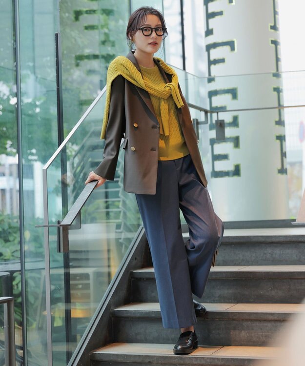 ANY SIS S 【ストレッチ・接触冷感・撥水・UVカット・洗える】エアリーストレッチ ワイドパンツ シャンブレー