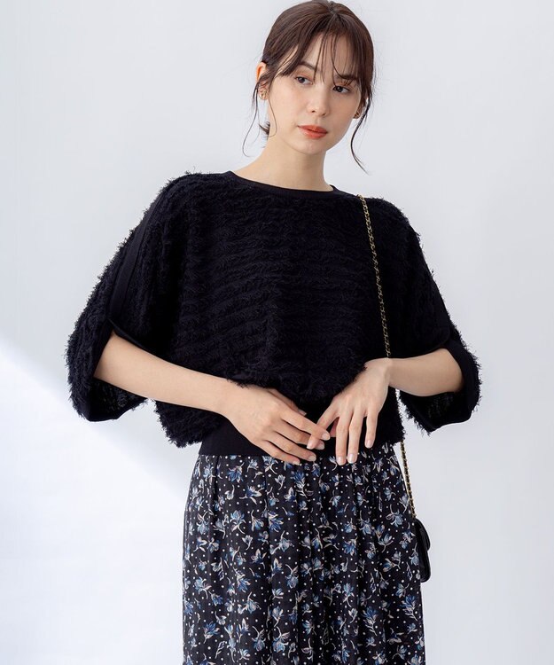 組曲 【WEB限定】カットジャガードドルマンスリーブ ニット ブラック系