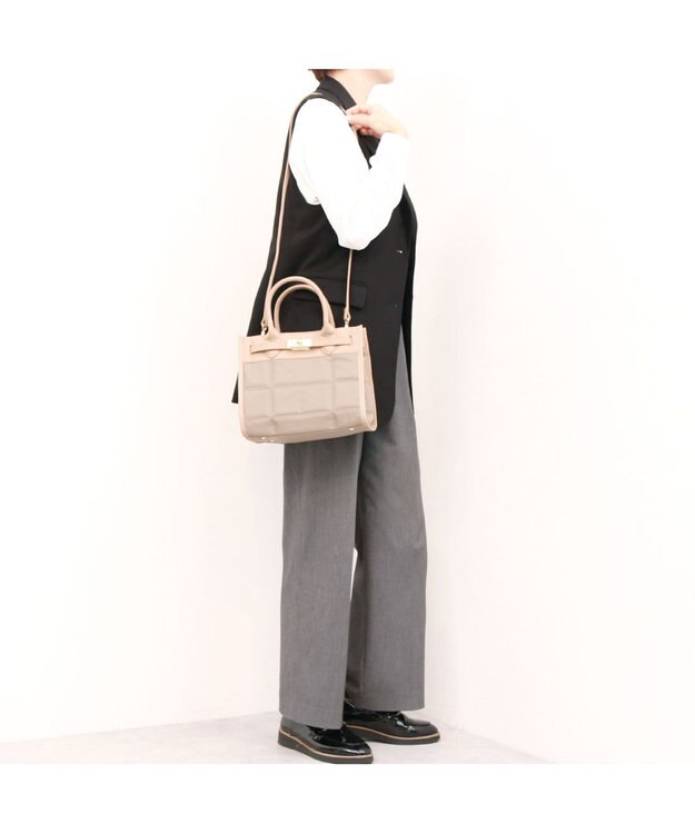 UNBILLION ペルケ perche / ナイロンキルト×クロコ型押し牛革2wayトートバッグS オーク