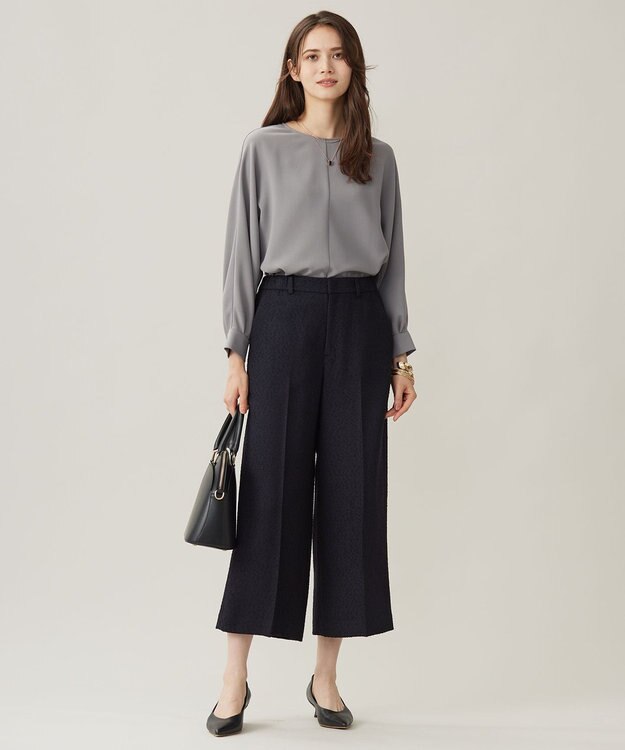 自由区 ブライトリングツイードクロップド パンツ ネイビー