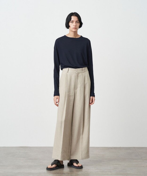 ATON LINEN OXFORD | タックワイドパンツ BEIGE
