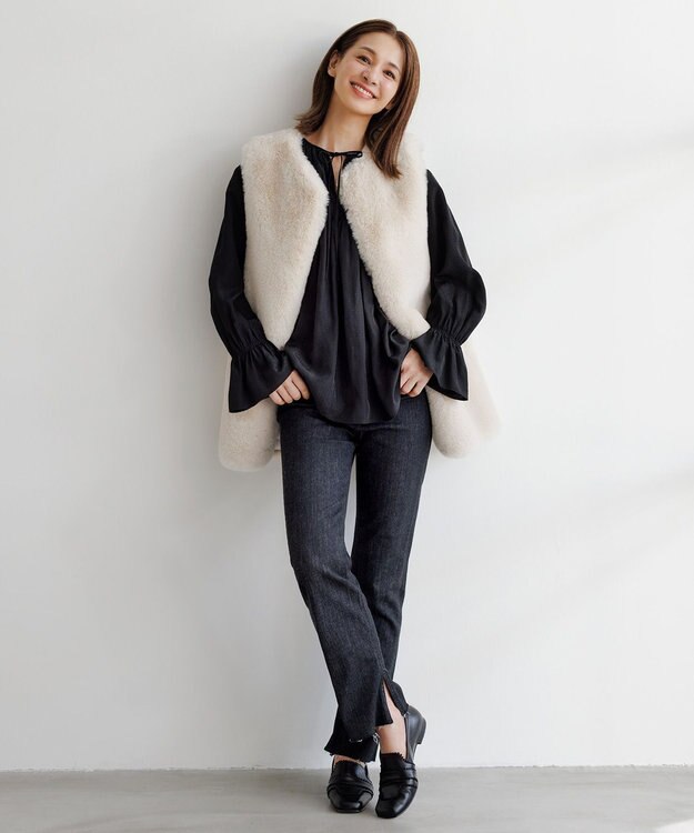 UNFILO ドビーデシン ブラウス ブラック