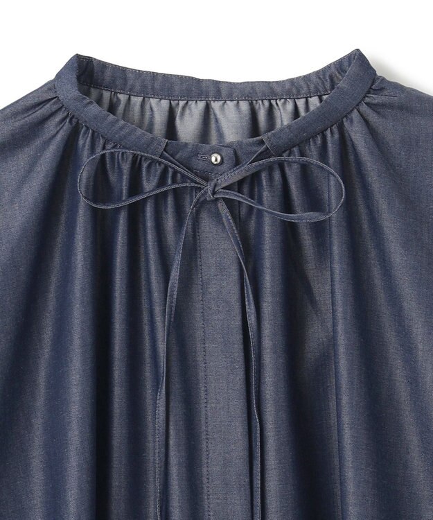 UNFILO シャンブレーデニム ギャザーブラウス インディゴ