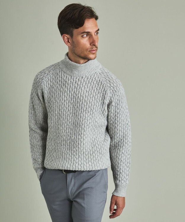 GOTAIRIKU 【LANEROSS】ミドルゲージモックネック ニット ライトグレー系8