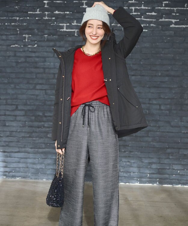 ANY SIS 【撥水・洗える】2WAYドロストフーディミドル ダウン ブラック