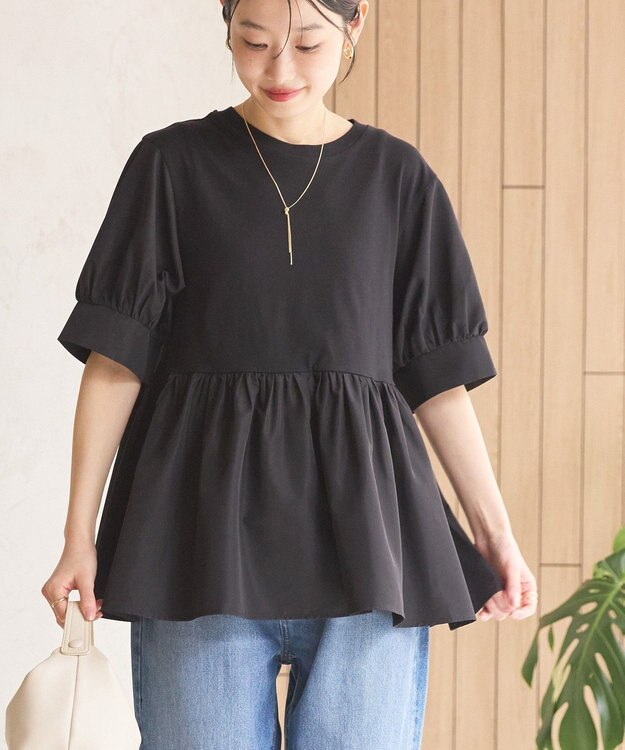 AMERICAN HOLIC 【先行予約】【WEB限定】異素材切替ペプラムプルオーバー Black