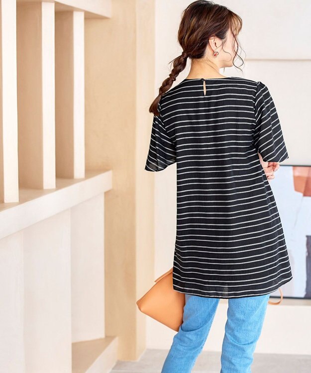 Tiaclasse 【洗える】ランダムボーダーチュニックブラウス ブラック