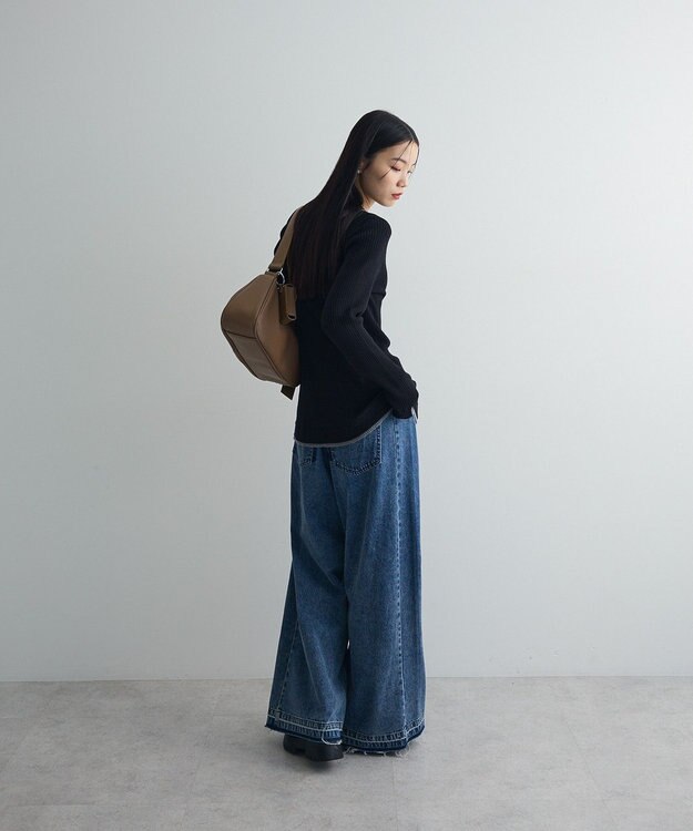 Green Parks 配色レイヤードポロリブニットカーディガン Black