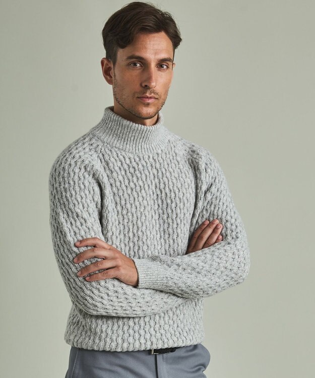 GOTAIRIKU 【LANEROSS】ミドルゲージモックネック ニット ライトグレー系8