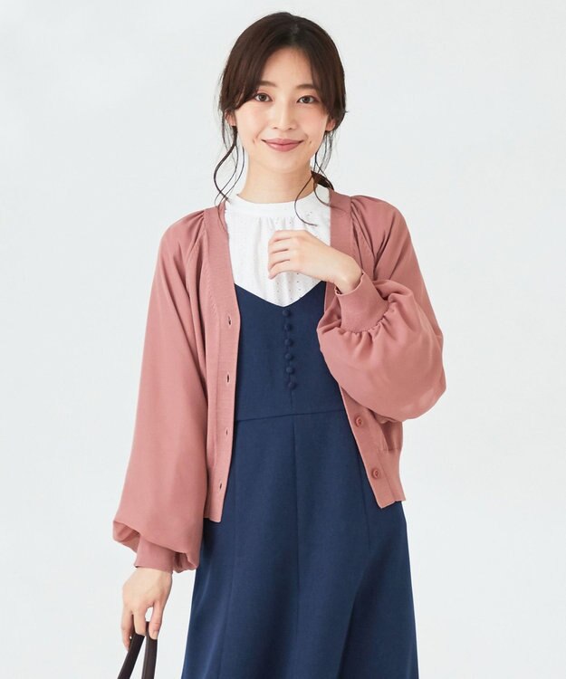 ANY SIS 【洗える】シアースリーブ カーディガン ベイクドピンク