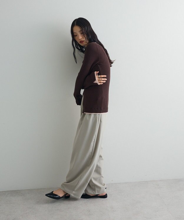 Green Parks 配色レイヤードポロリブニットカーディガン Brown