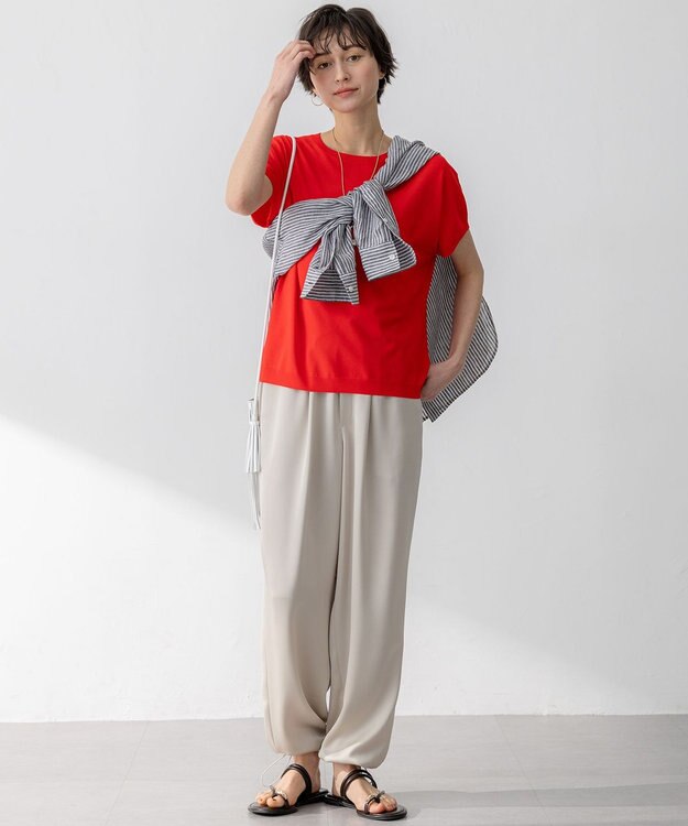 23区 L 【洗える】ドレープサテン 2WAY ドロスト パンツ ベージュ系