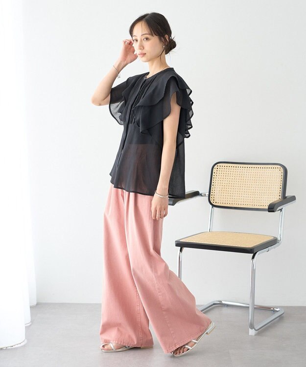earth music&ecology ラッフルブラウス Black
