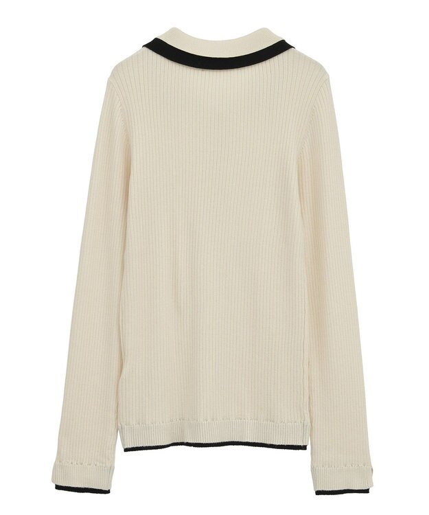 Green Parks 配色レイヤードポロリブニットカーディガン Ivory
