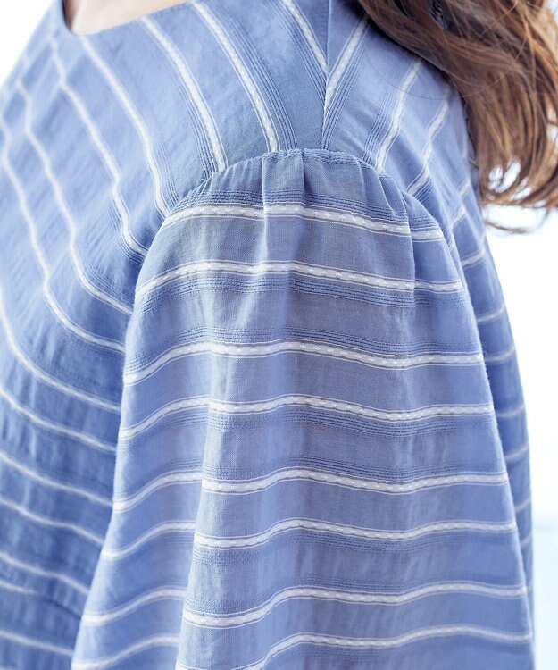 Tiaclasse 【洗える】ランダムボーダーチュニックブラウス ブルー