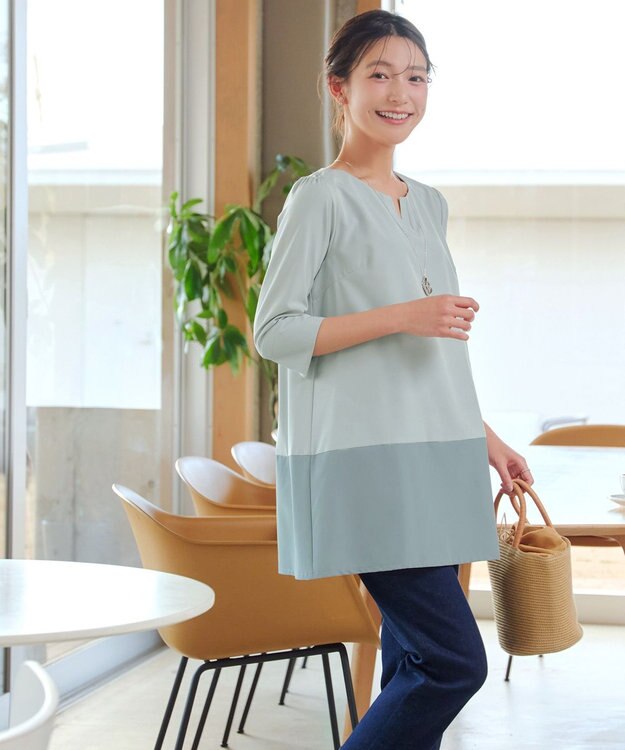 Tiaclasse L 【新色追加】バイカラーチュニック ミント