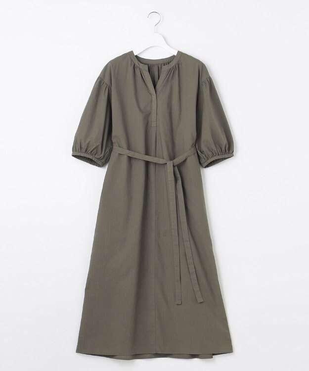 自由区 【洗える・XSサイズあり】タイプライターピースダイ ワンピース カーキ系